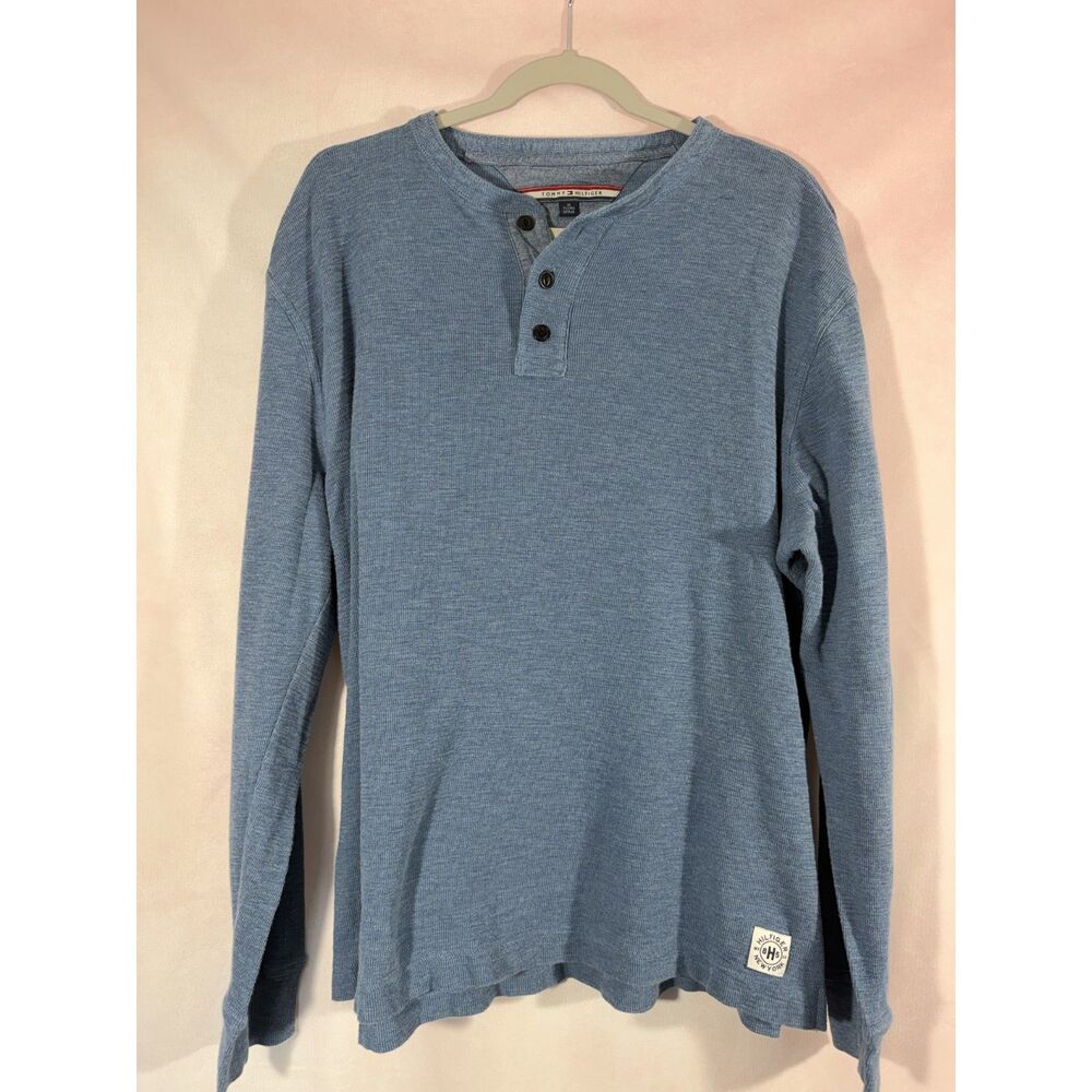Tommy Hilfiger Men's XL Blue Waffle Knit Henley Long Sleeve Shirt